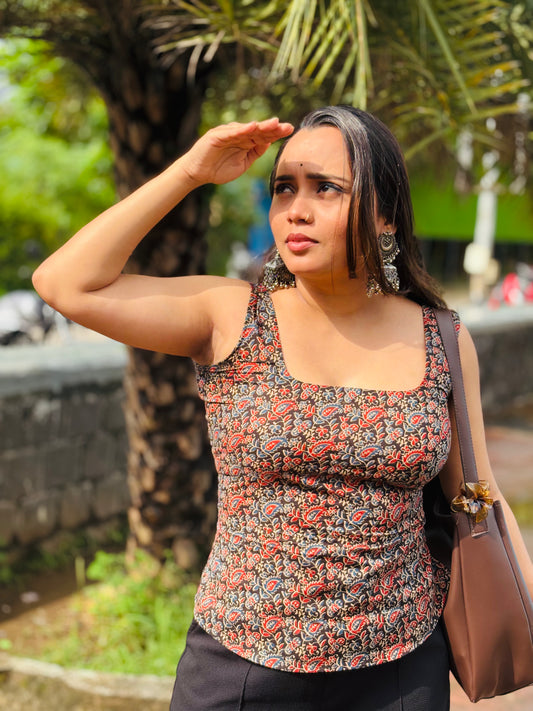 Noor – Kalamkari Cinched-Back Top