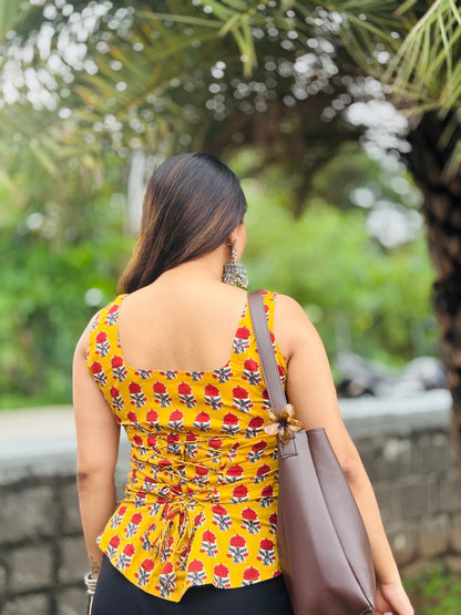 Peeli Dhoop – Kalamkari Cinched-Back Top